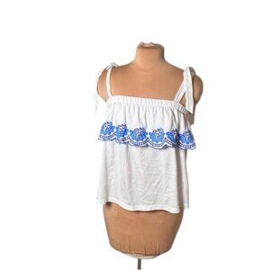 Lily Pulitzer White and Blue Embroidered Boho Women's Top size XS